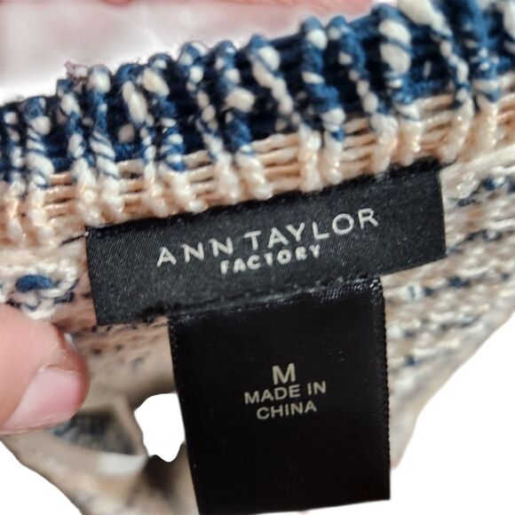 Ann Taylor Factory Blazer Sweater Cardigan Medium Striped Peach Teal Cream - Picture 6 of 11